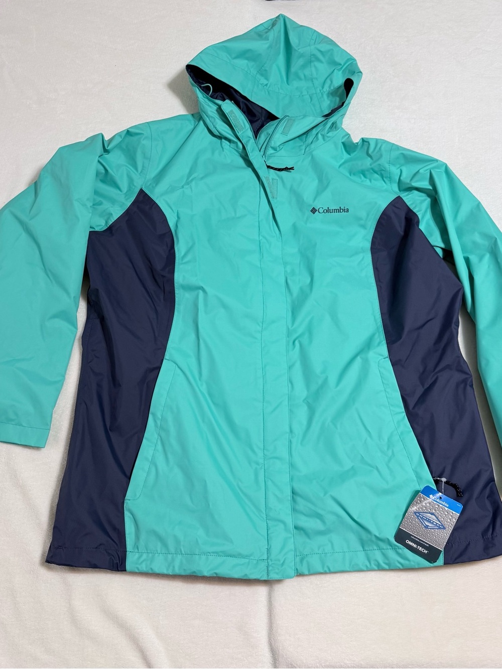 Columbia OMNI-TECH Teal & Navy Waterproof /Breathable Jacket - NWT Size 1X